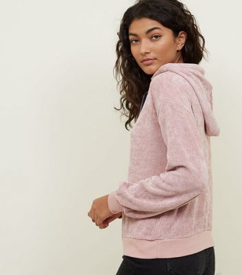 Pale Pink Fine Knit Chenille Hoodie 