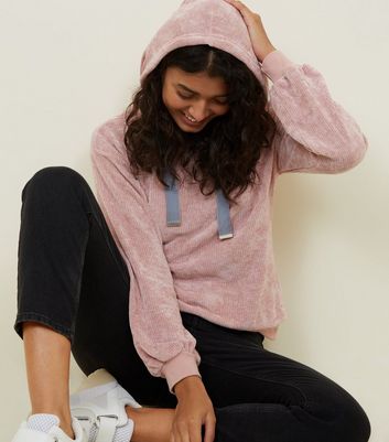 Pale Pink Fine Knit Chenille Hoodie 