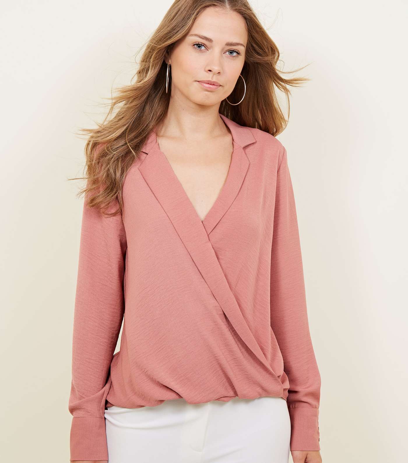 Pink Wrap Front Revere Collar Top 