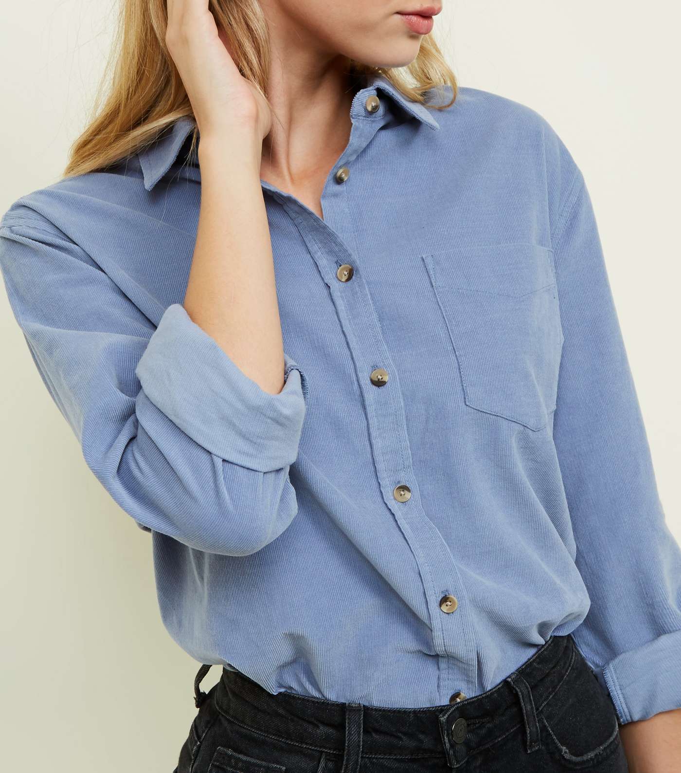 Pale Blue Corduroy Long Sleeve Collared Shirt Image 5