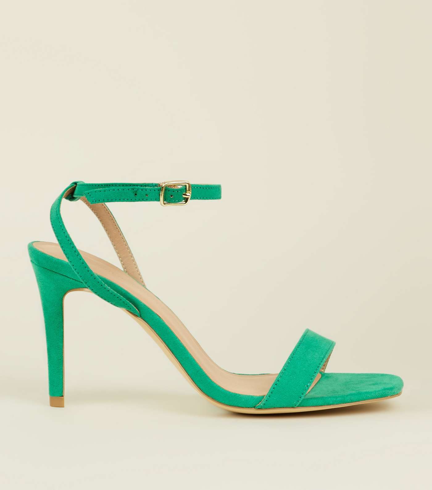 Wide Fit Green Suedette Strappy Square Toe Heels