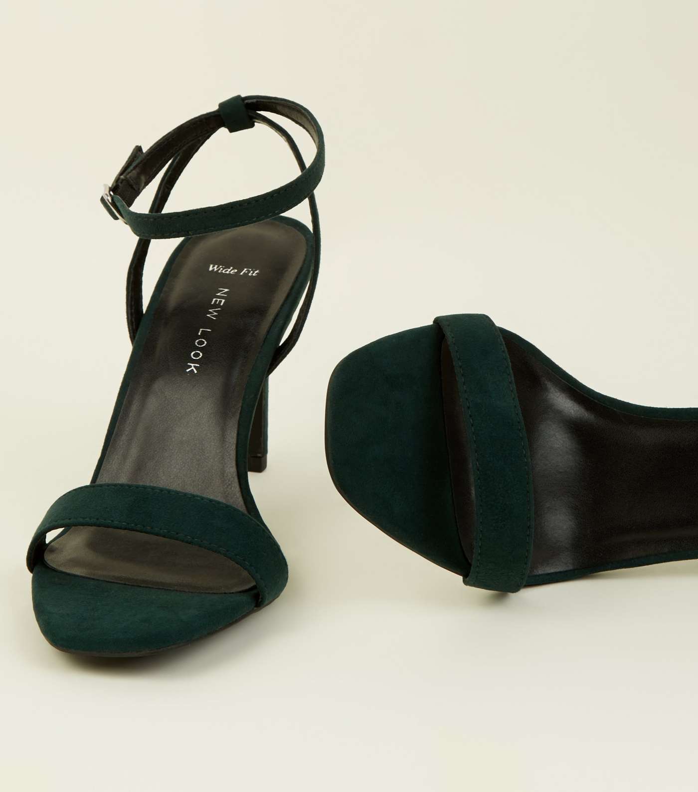 Wide Fit Green Suedette Heeled Sandals Image 3