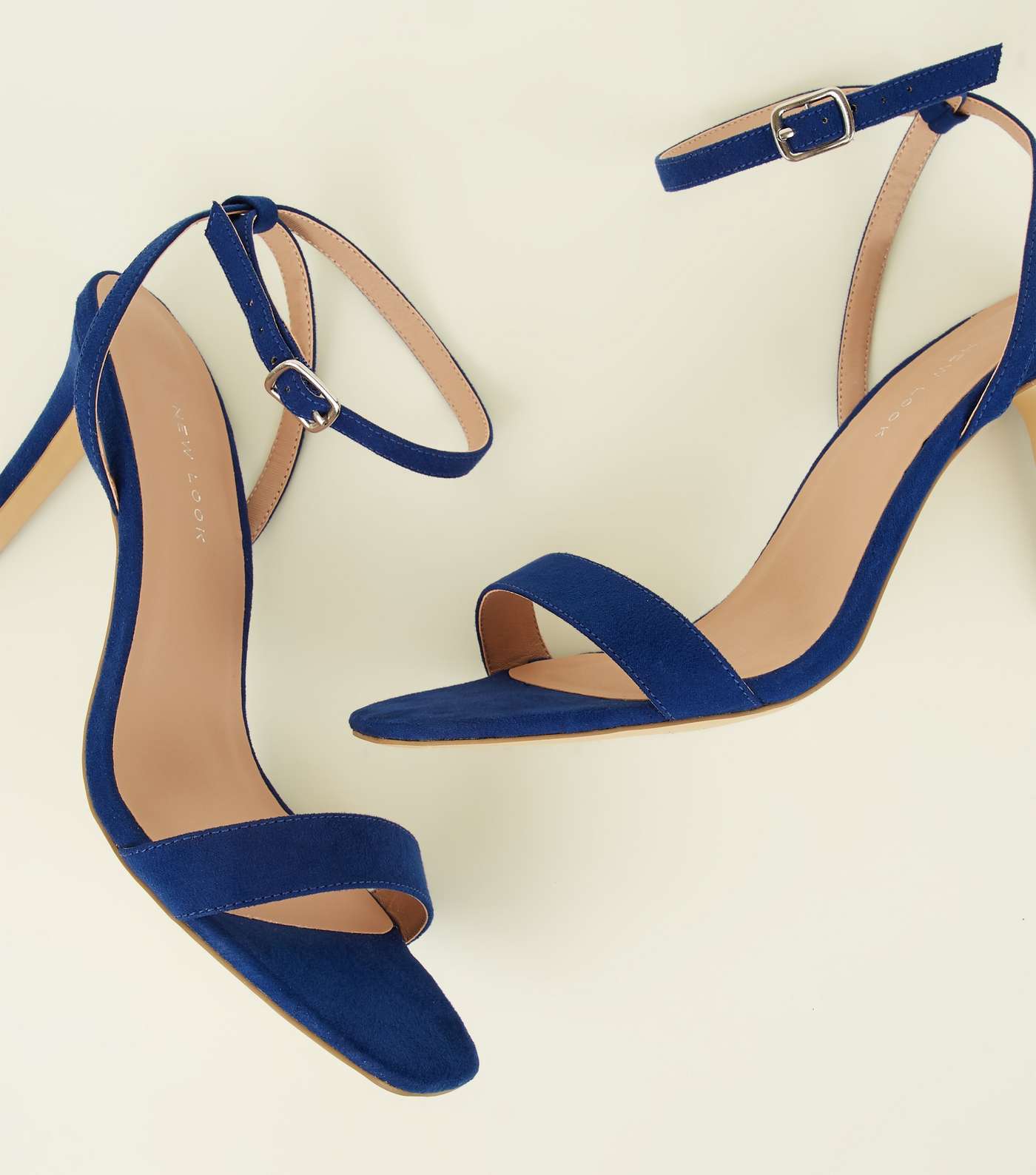 Wide Fit Blue Suedette Strappy Square Toe Heels Image 4