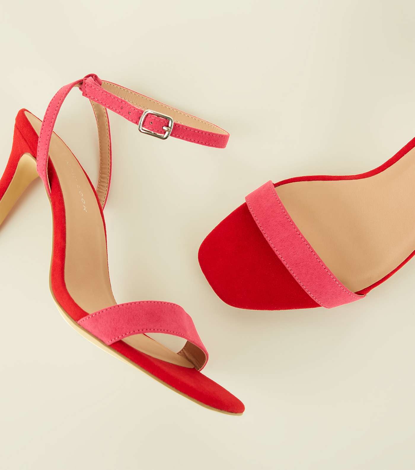Wide Fit Pink and Red Suedette Strappy Square Toe Heels Image 4