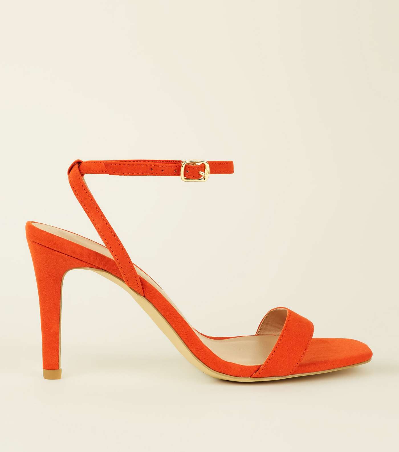 Wide Fit Bright Orange Suedette Strappy Square Toe Heels