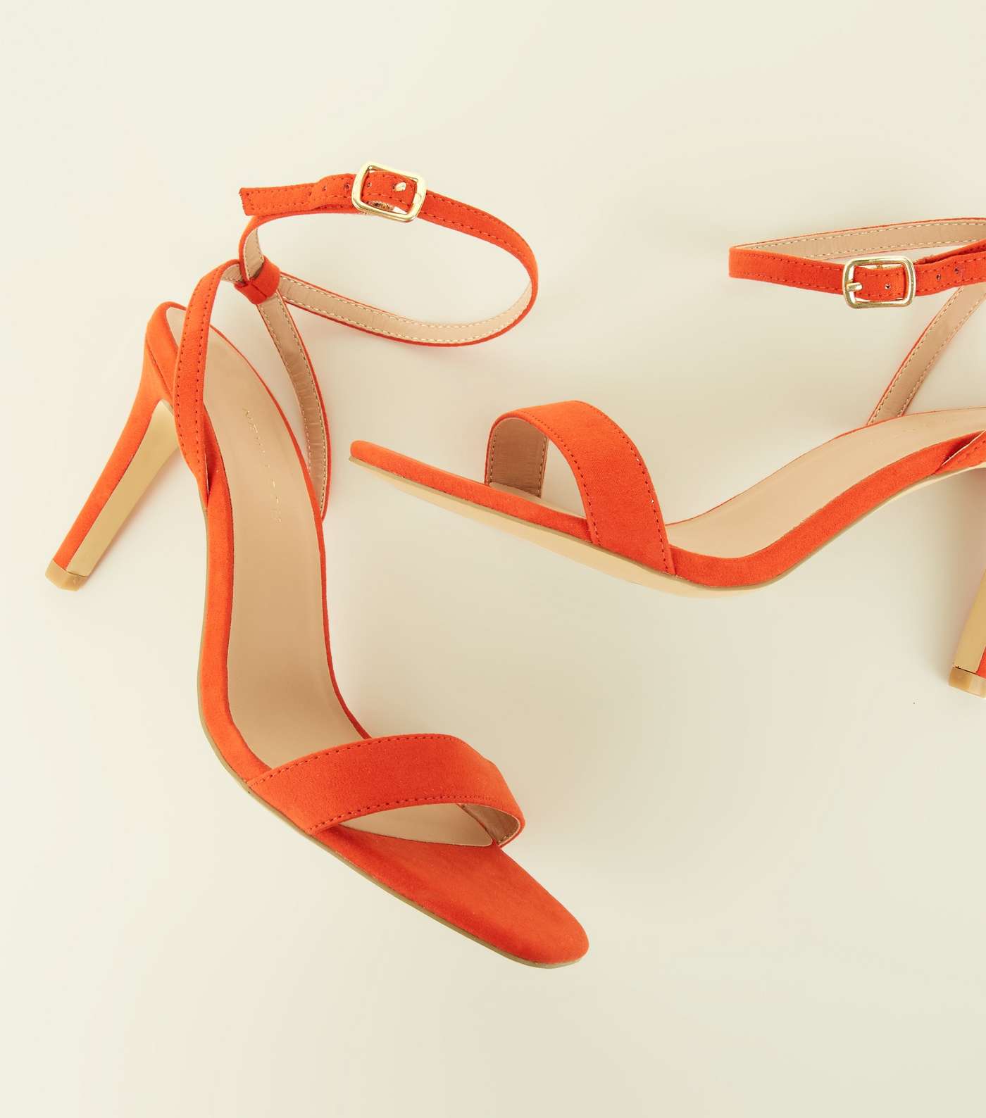 Wide Fit Bright Orange Suedette Strappy Square Toe Heels Image 3