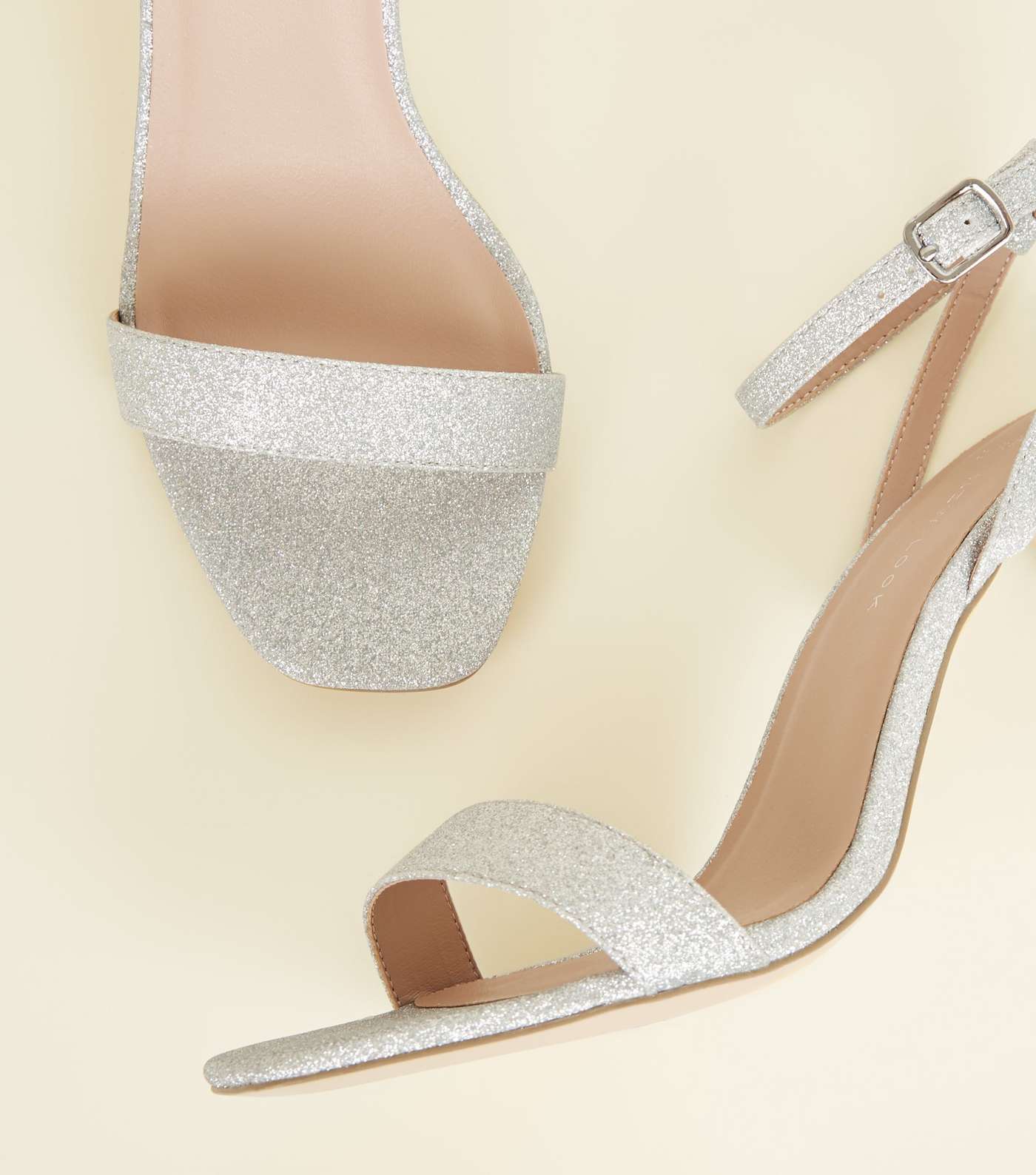Wide Fit Silver Glitter Stiletto Heel Sandals Image 4