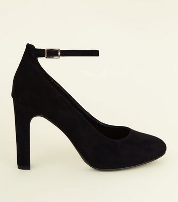 Wide Fit Black Suedette Ankle Strap Courts | New Look