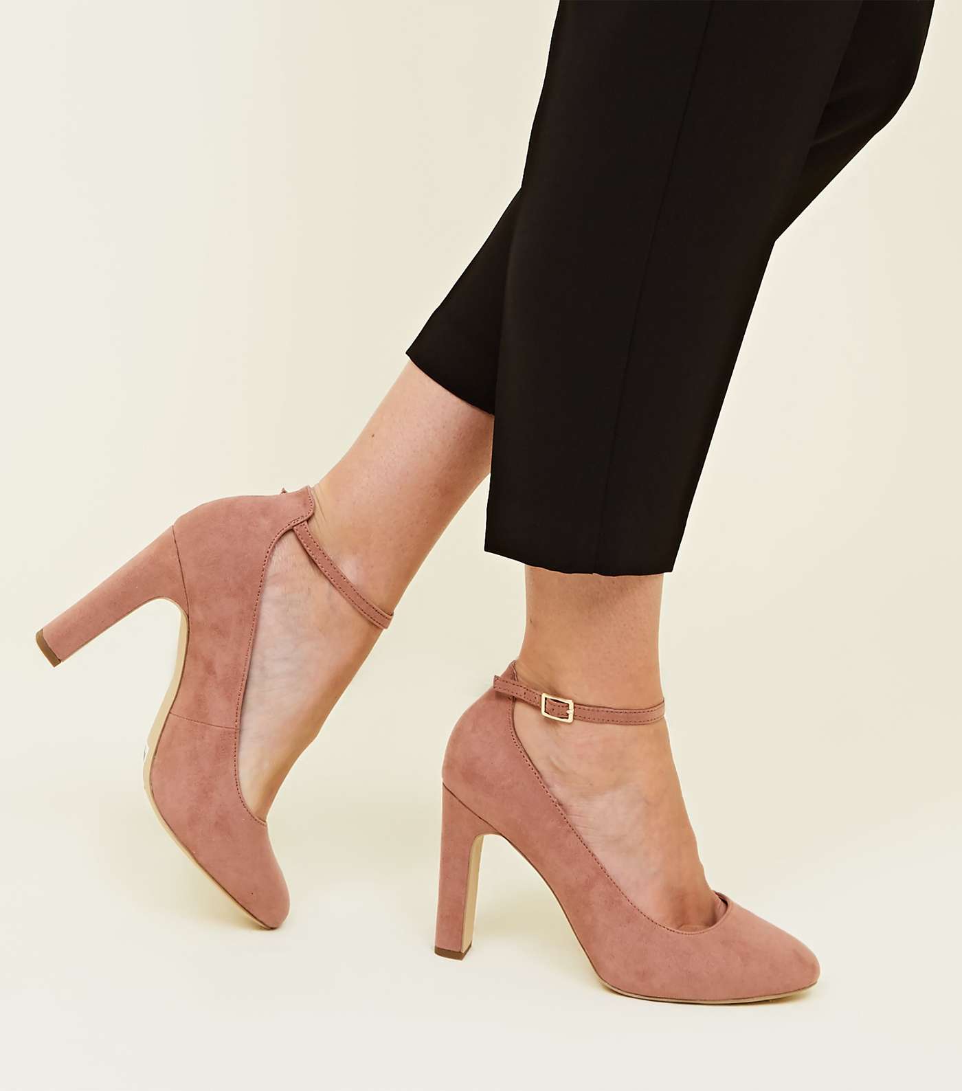 Wide Fit Pink Suedette Ankle Strap Courts Image 2