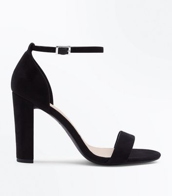 Black Suedette Ankle Strap Block Heels 