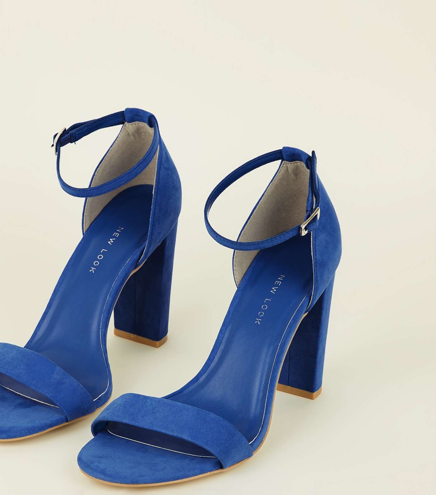 Wide Fit Blue Suedette Ankle Strap Block Heels Image 3