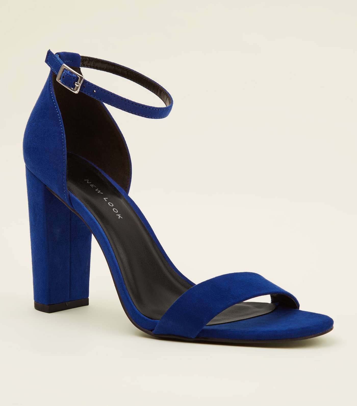 Wide Fit Bright Blue Suedette Ankle Strap Block Heels