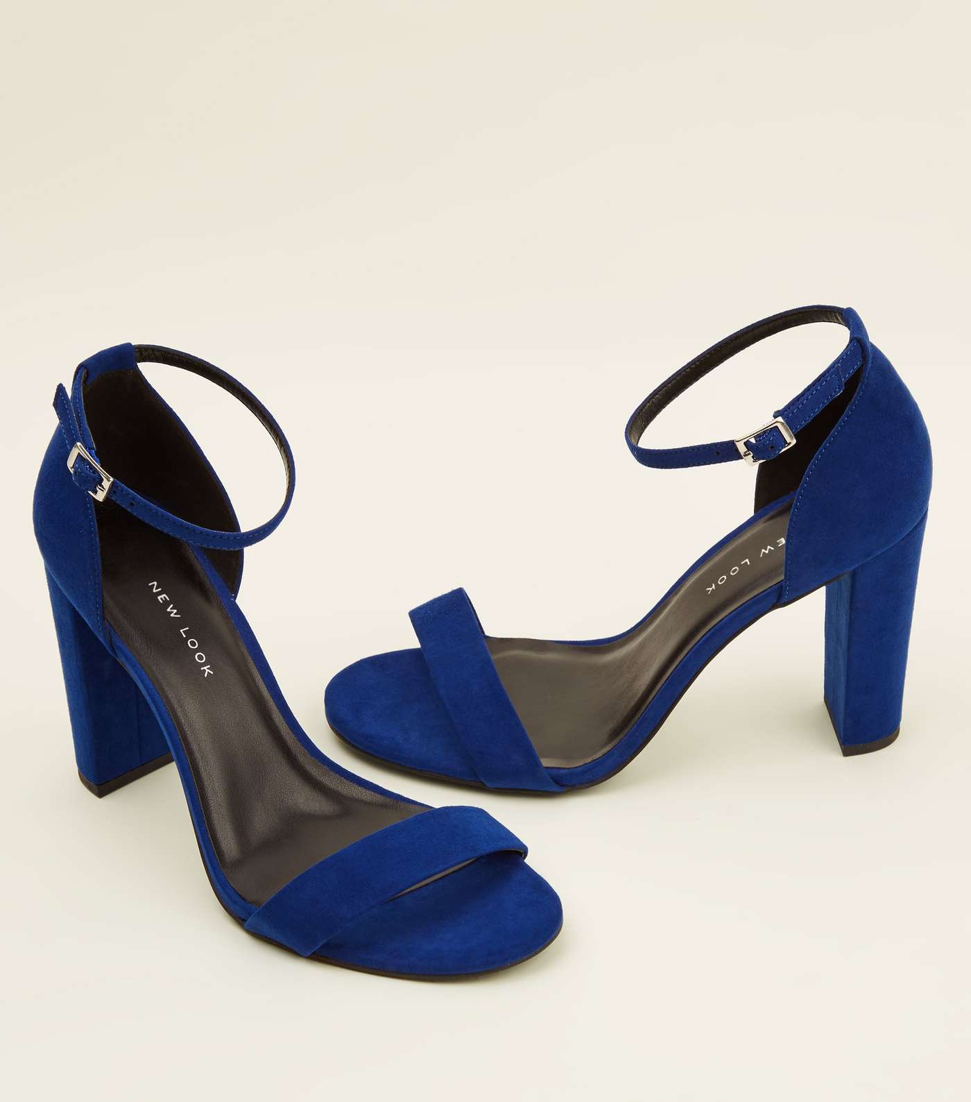 Wide Fit Bright Blue Suedette Ankle Strap Block Heels Image 3