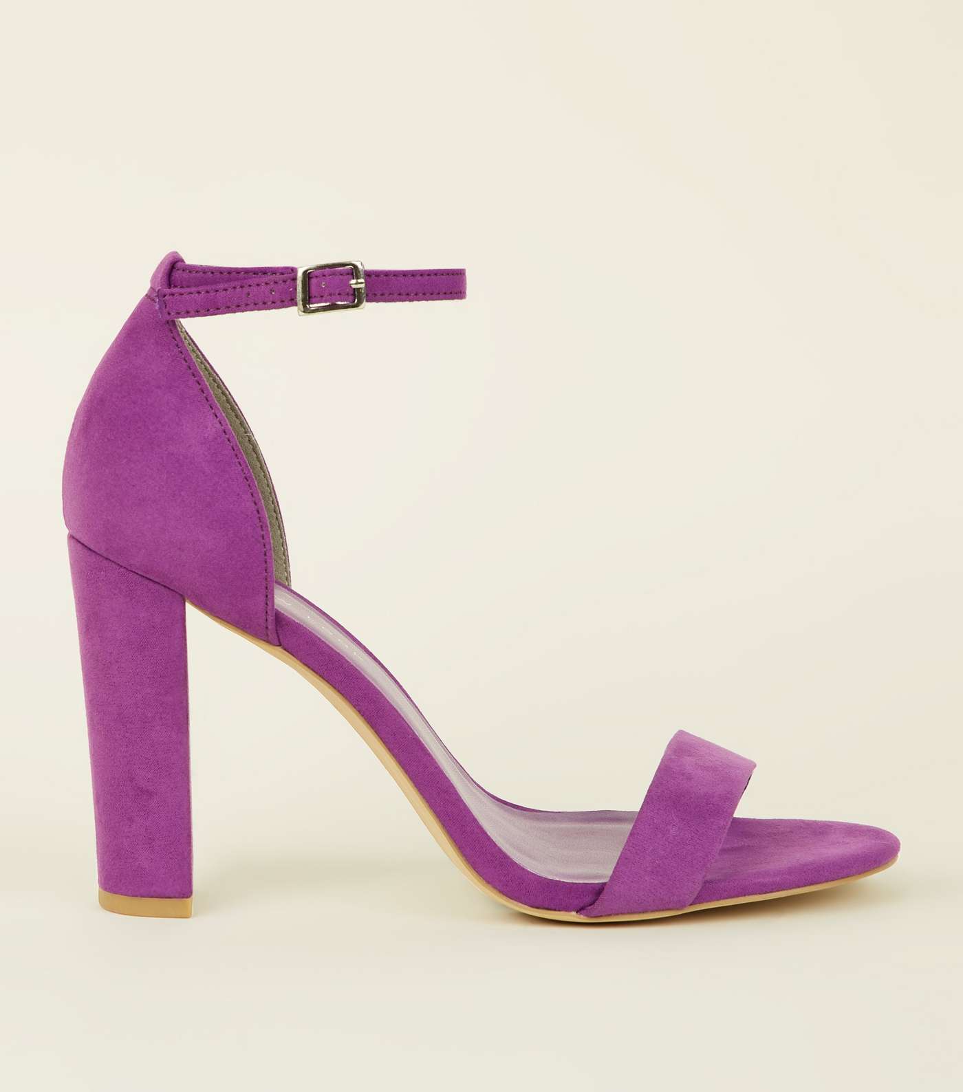 Wide Fit Purple Suedette Ankle Strap Block Heels