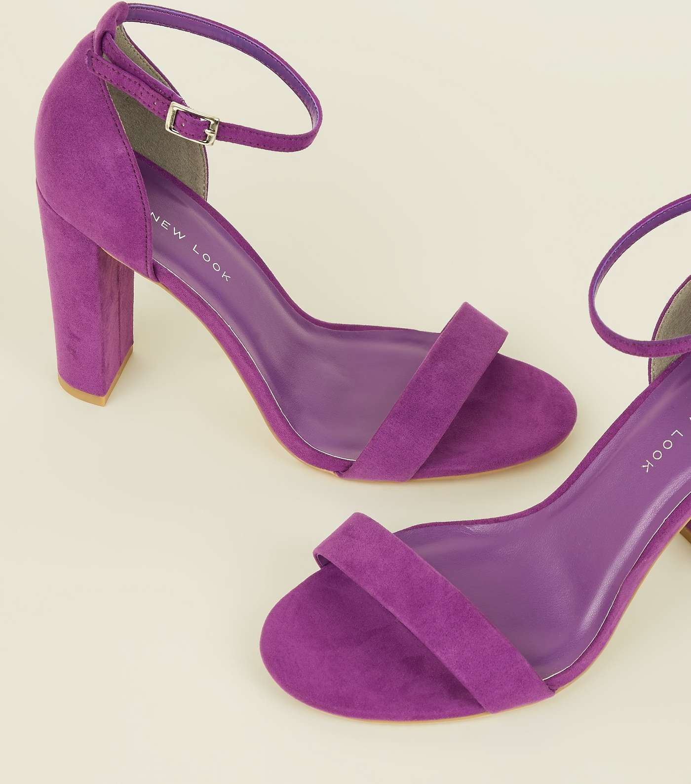 Wide Fit Purple Suedette Ankle Strap Block Heels Image 3
