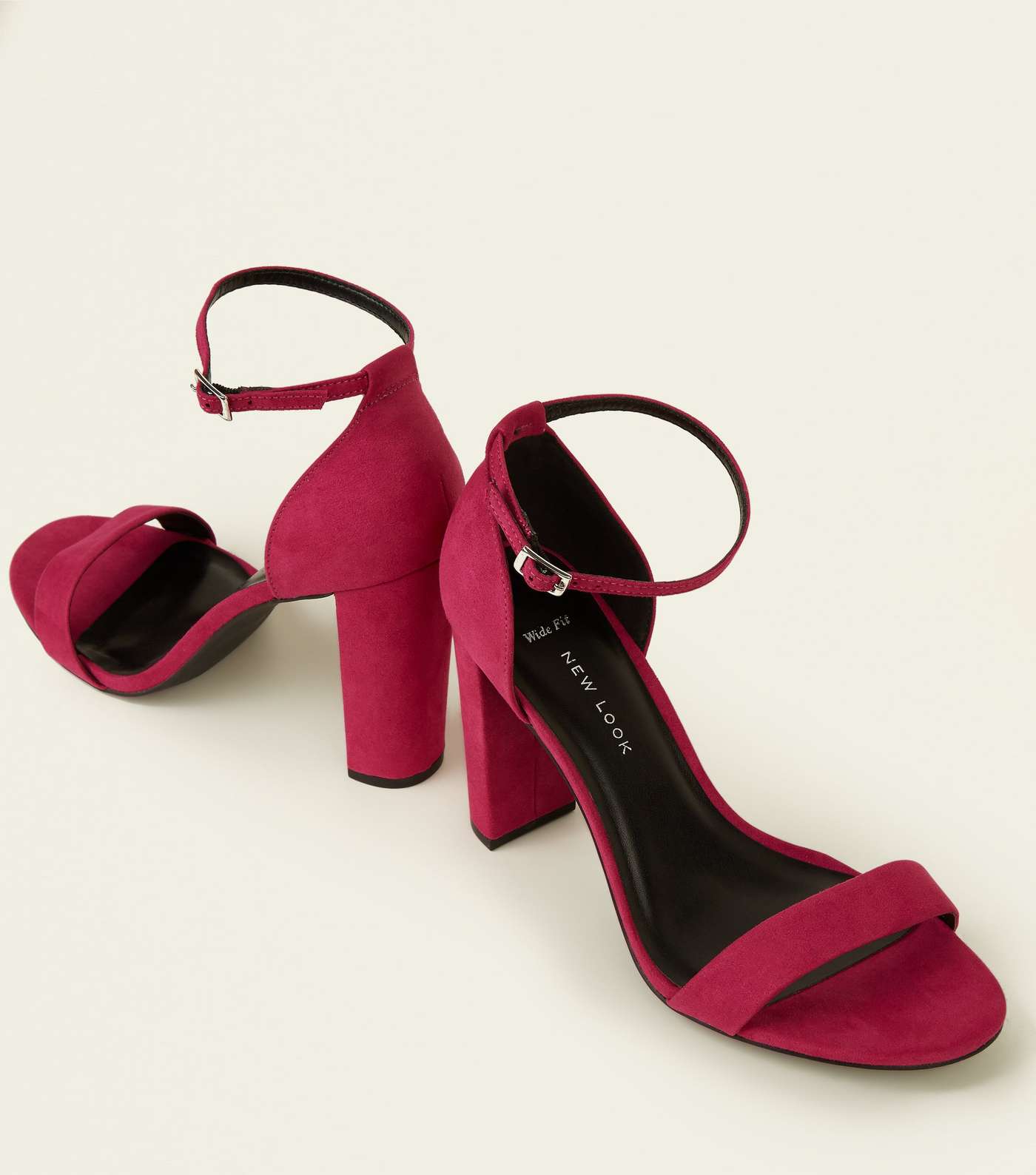 Wide Fit Bright Pink Suedette Ankle Strap Block Heels Image 4
