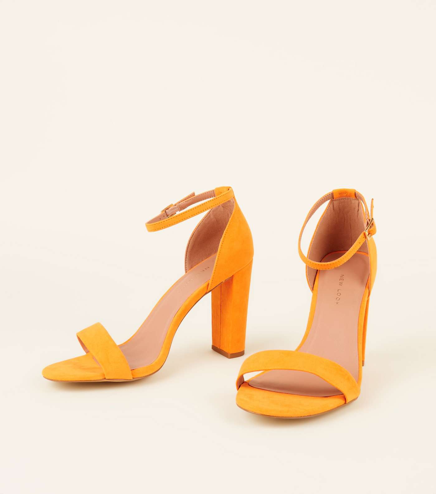 Wide Fit Orange Suedette Ankle Strap Block Heels Image 4