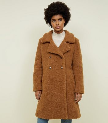 new look brown teddy coat