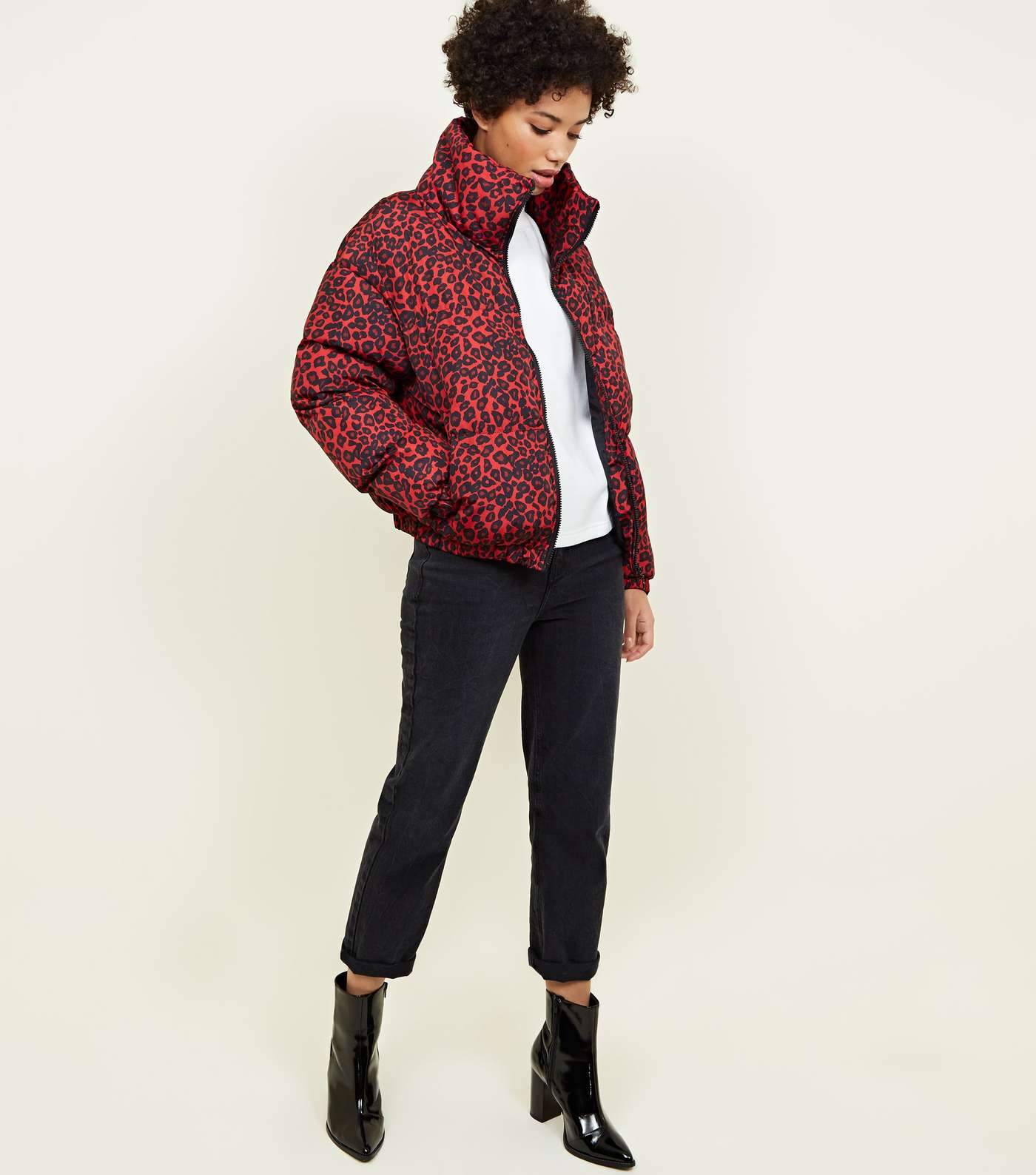 Pink Vanilla Red Leopard Print Puffer Jacket Image 2