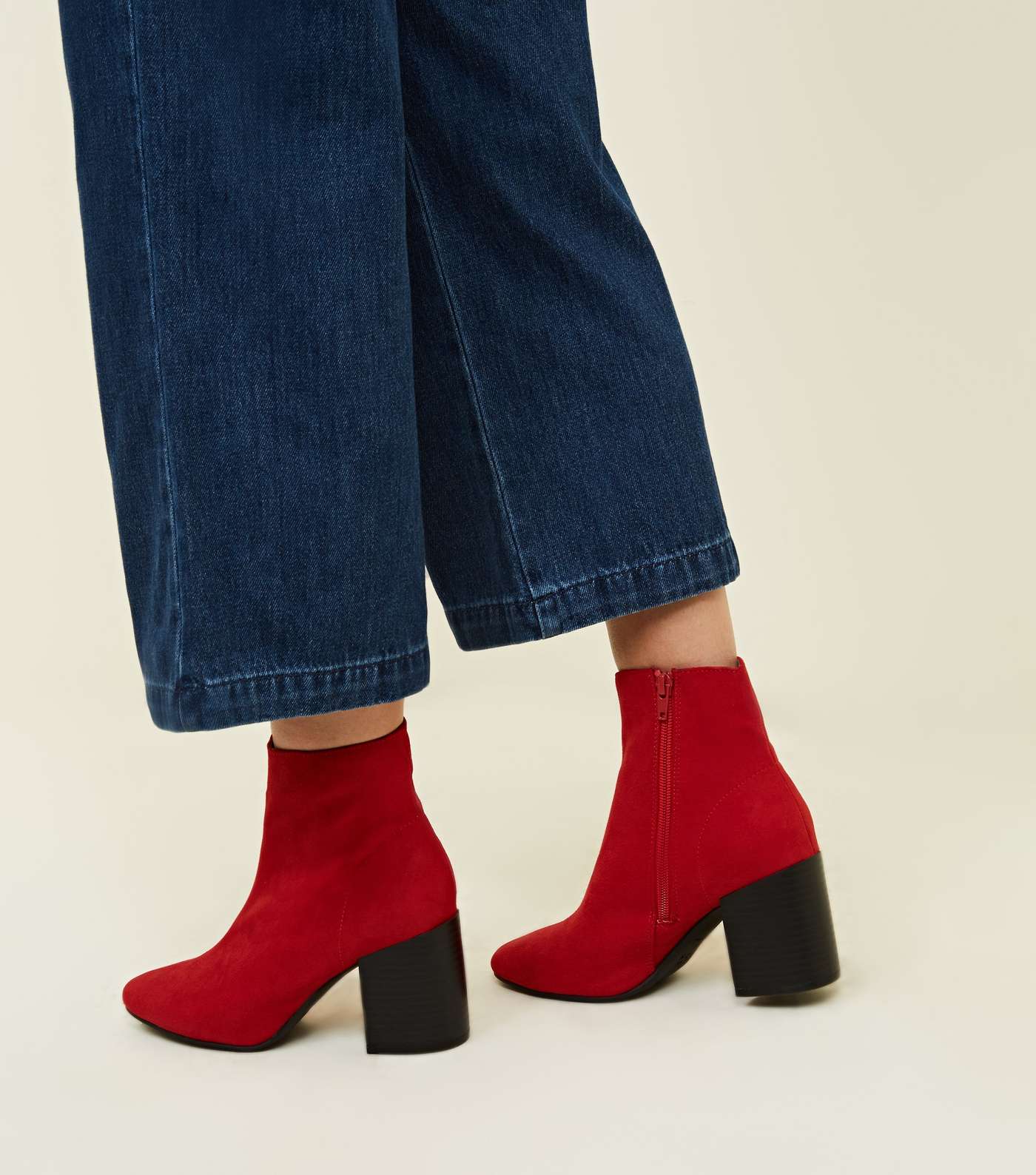 Red Suedette Block Heel Ankle Boots Image 2