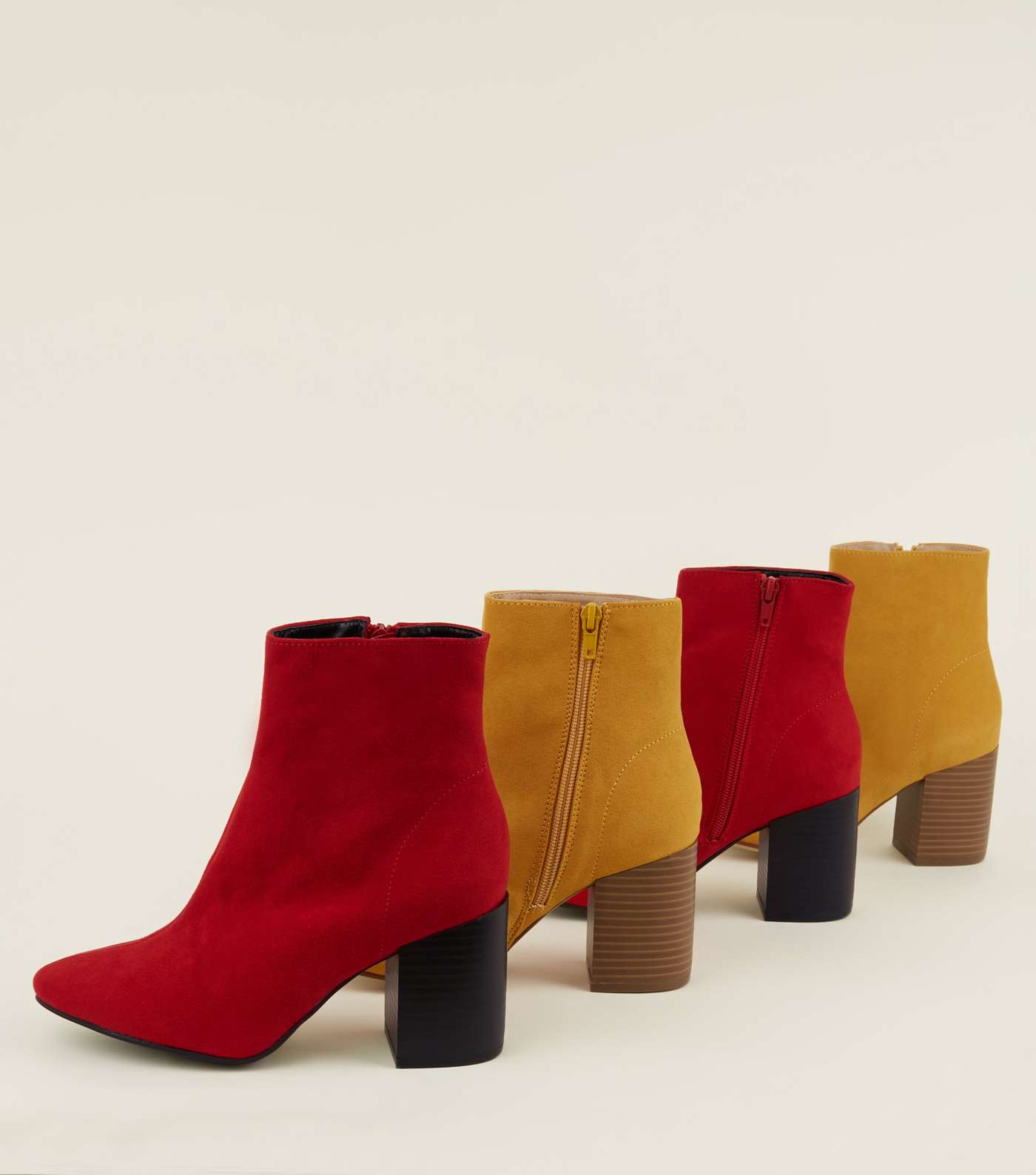 Red Suedette Block Heel Ankle Boots Image 4