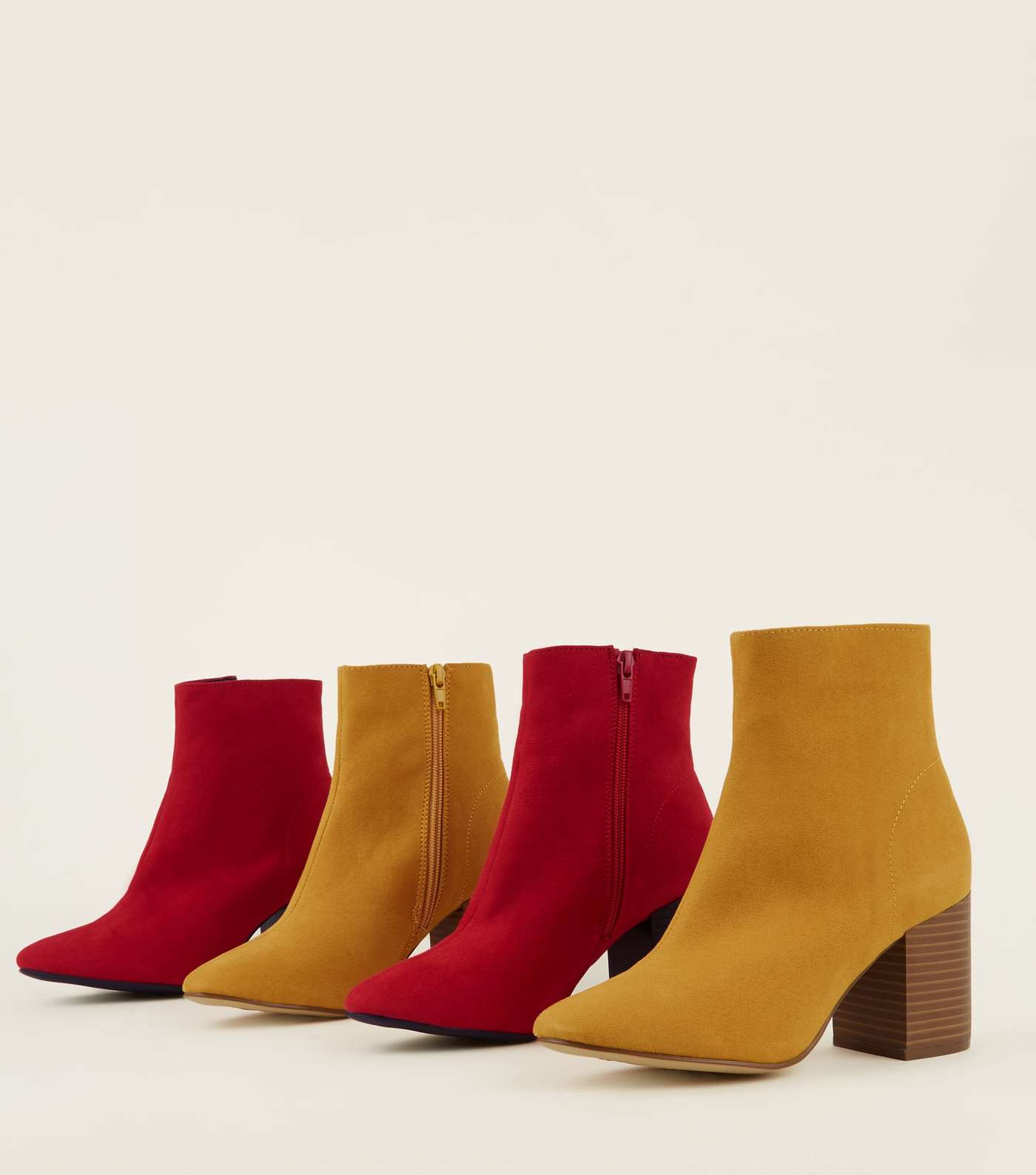 Mustard Suedette Block Heel Ankle Boots Image 4