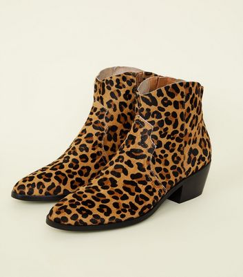 Tan Leather Leopard Print Western Boots 