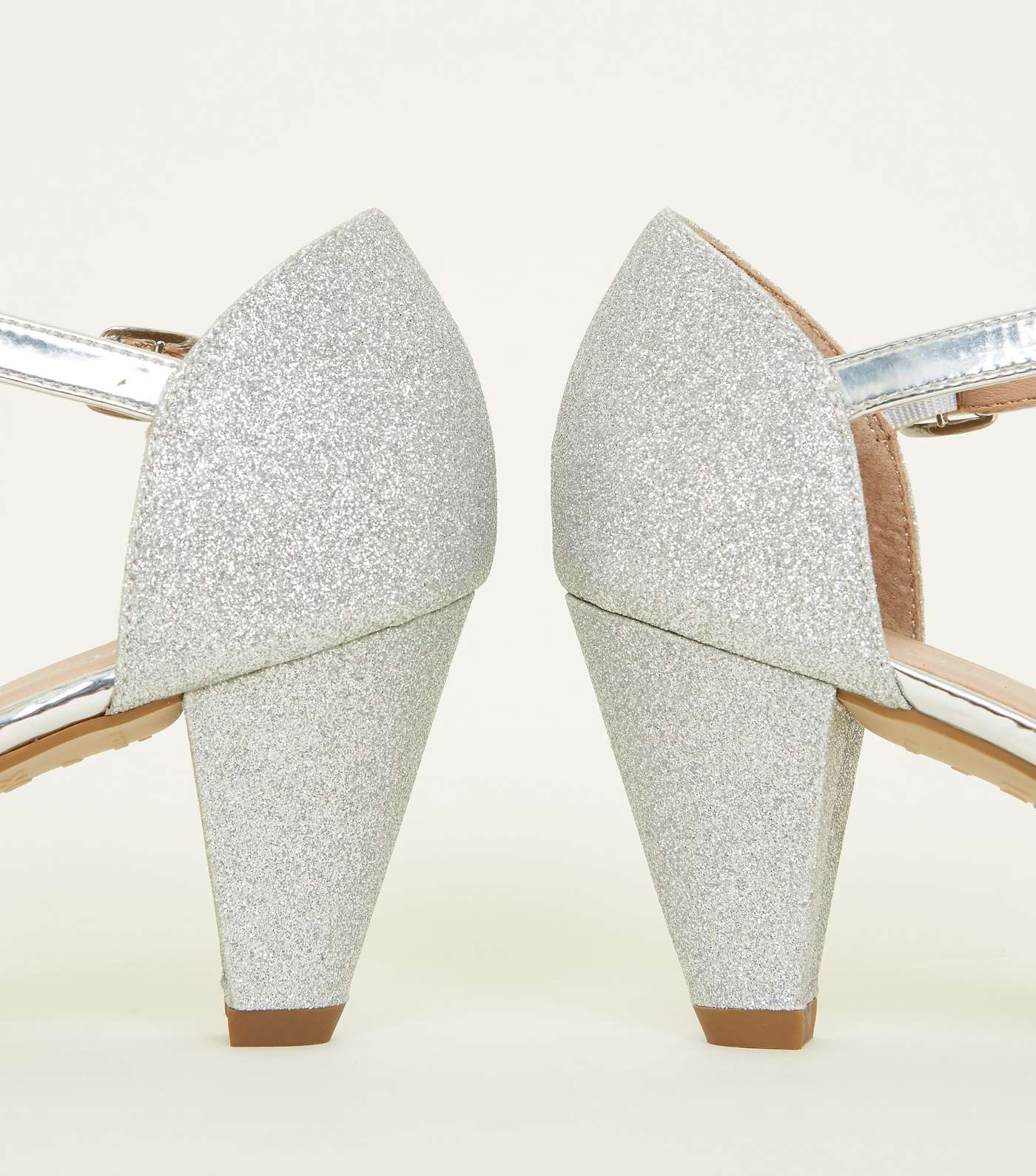 Girls Silver Contrast Glitter Cone Heel Sandals Image 3
