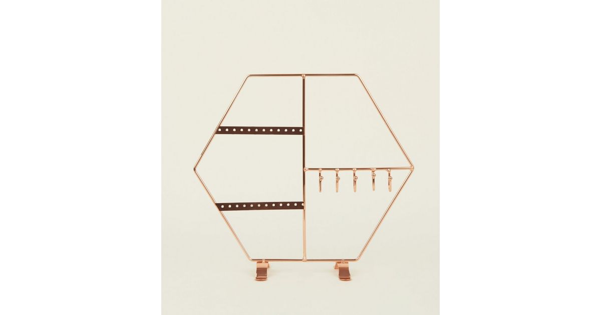Rose Gold Hexagonal Jewellery Stand New Look