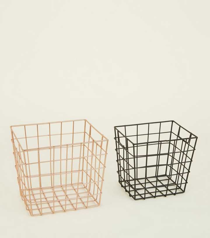 2 Pack Black and Rose Gold Wire Storage Boxes