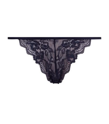 Navy Floral Lace String Thong | New Look