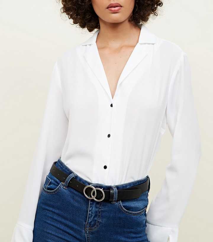 Black Double Circle Embossed Buckle Belt 