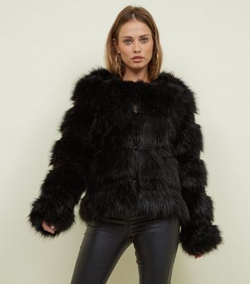 Black Pelted Faux Fur Coat