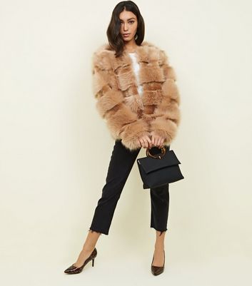 Camel pelted shop faux fur coat