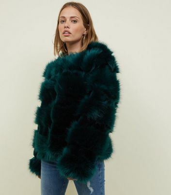 Dark Green Pelted Faux Fur Coat New Look