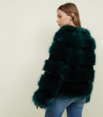 Dark Green Pelted Faux Fur Coat New Look