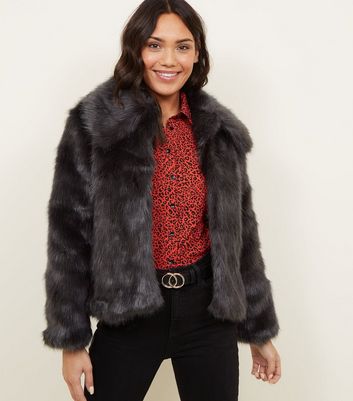 New look fur coat cheap grey