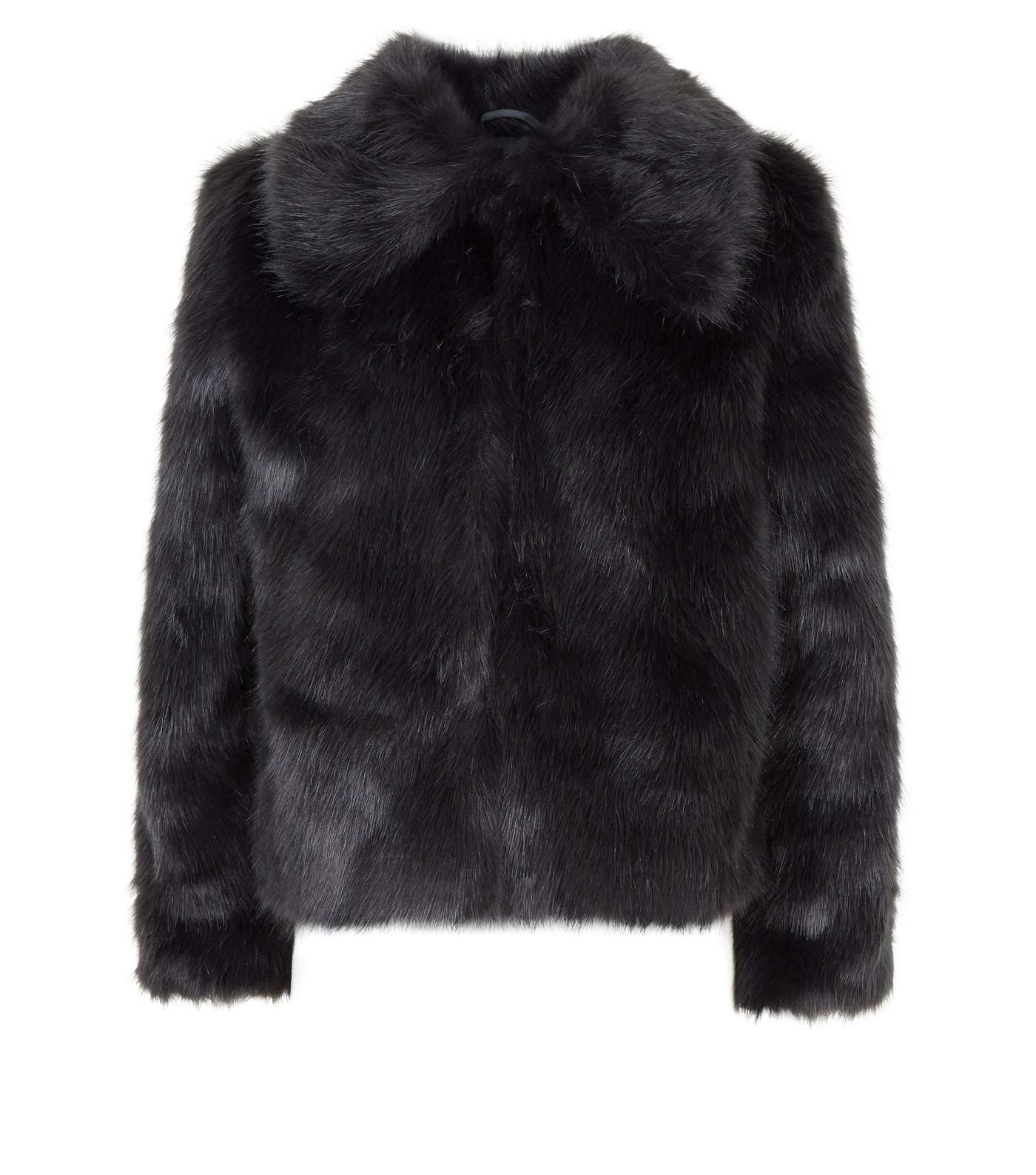 Dark Grey Collared Faux Fur Jacket Image 4