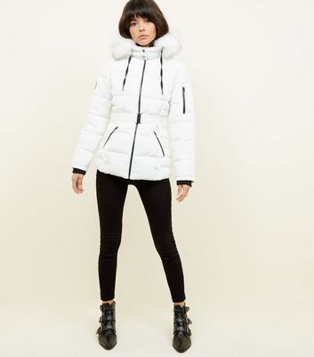 Faux Fur Hood Belted Puffer Jacket 