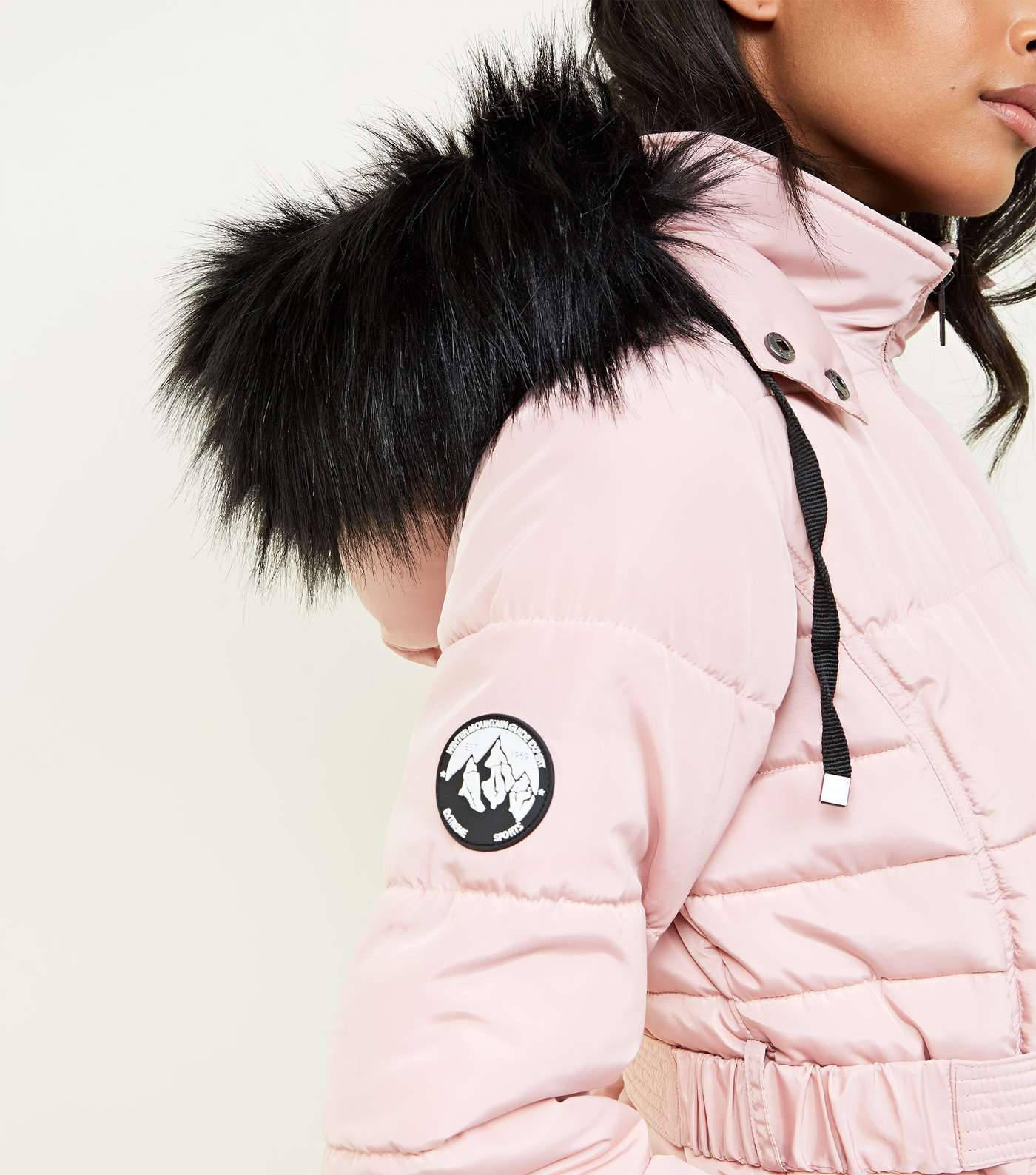 Pale Pink Faux Fur Hood Belted Puffer Jacket  Image 6
