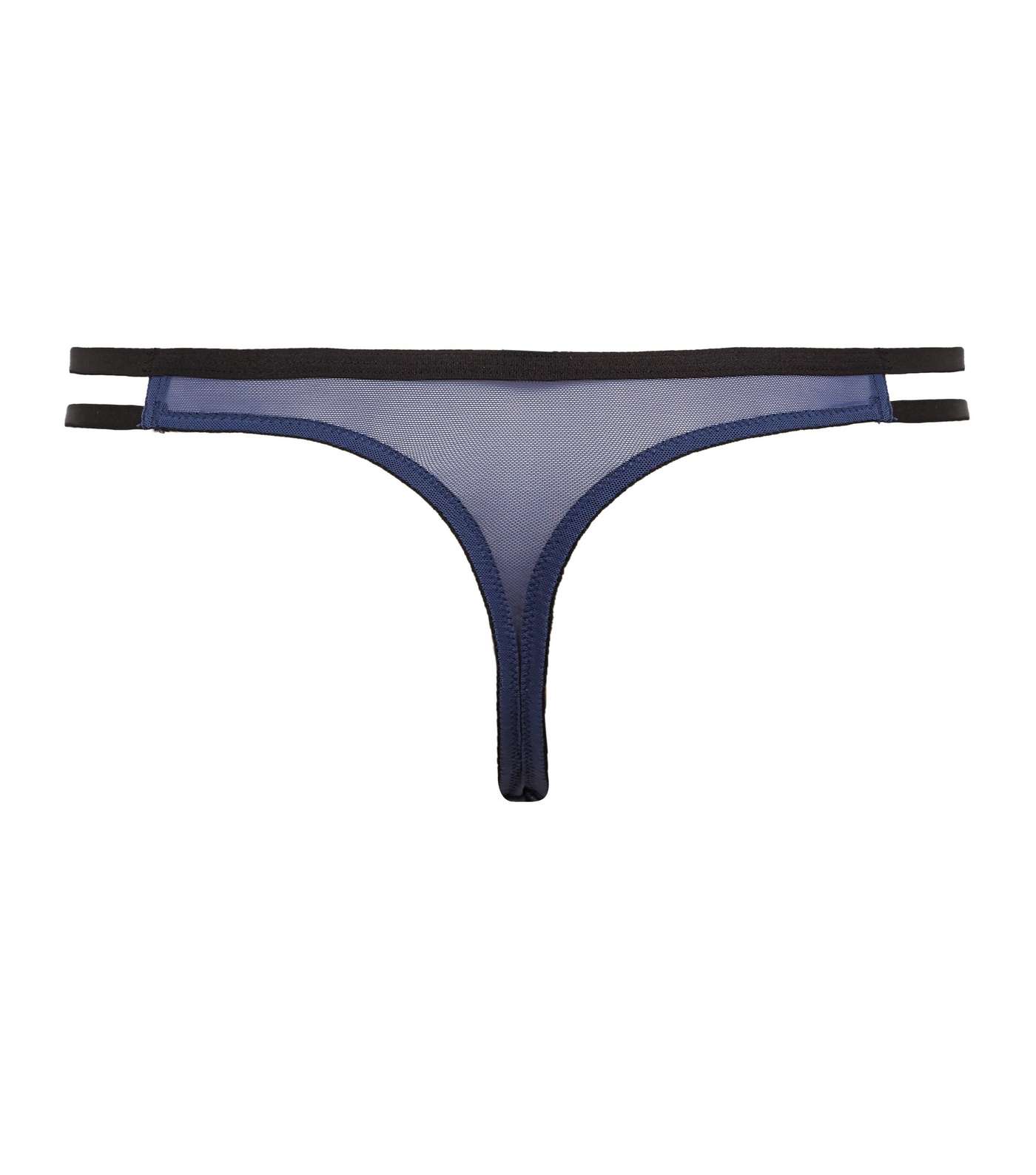 Navy Satin Guipure Lace Trim Thong  Image 5