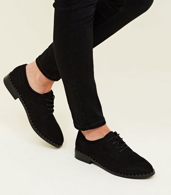 Black Suedette Studded Lace-Up Shoes 