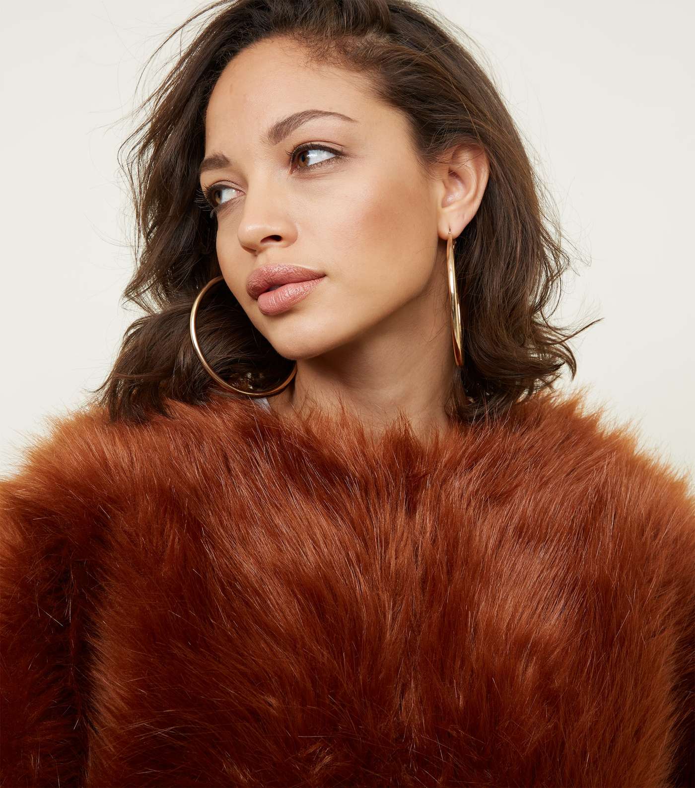 Rust Fax Fur Cropped Collarless Jacket Image 5