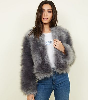 Faux fur clearance cropped collarless jacket