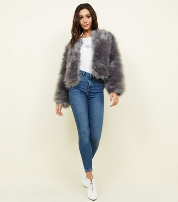 Grey fur outlet jacket new look