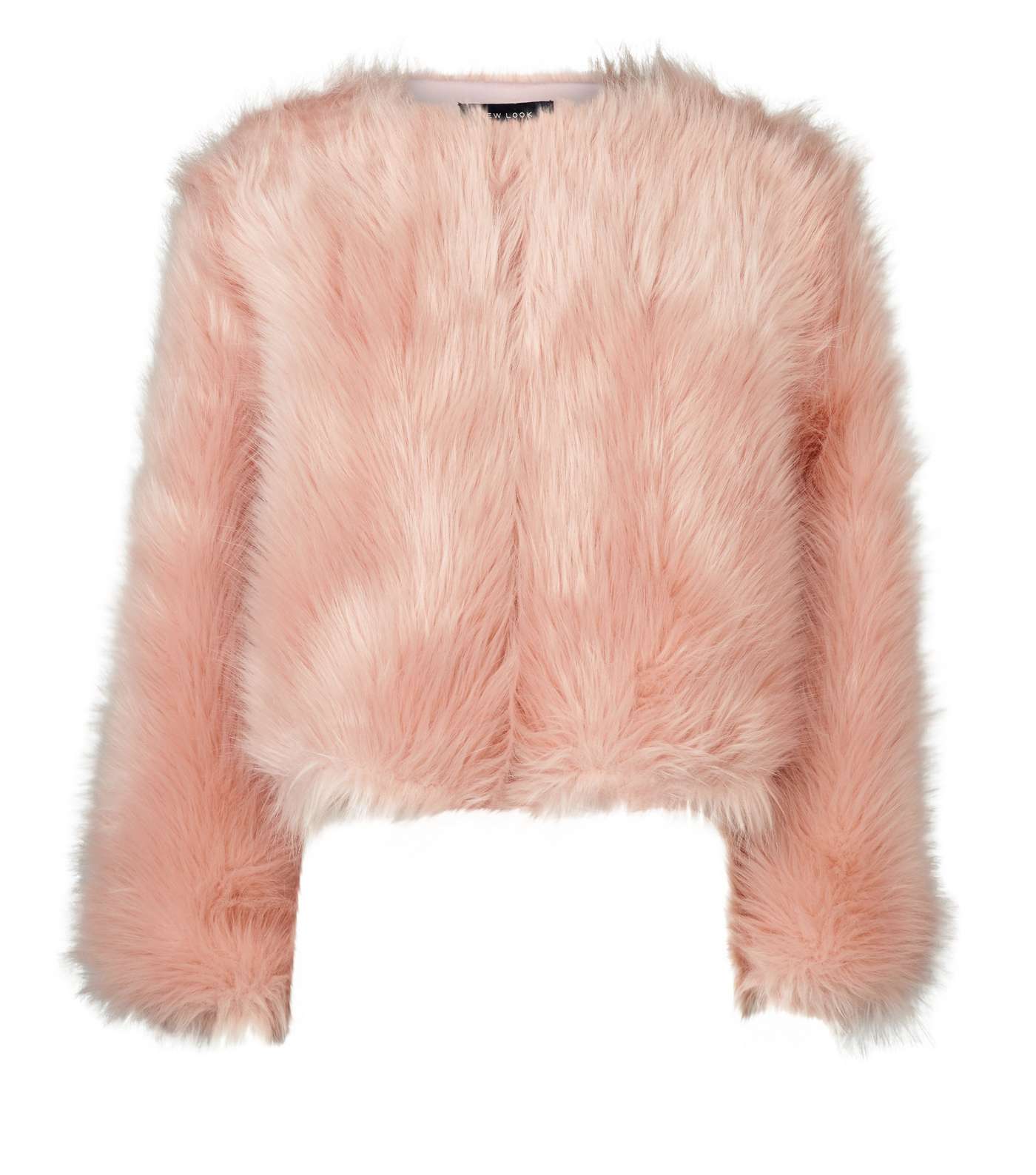 Mid Pink Faux Fur Cropped Collarless Jacket Image 4