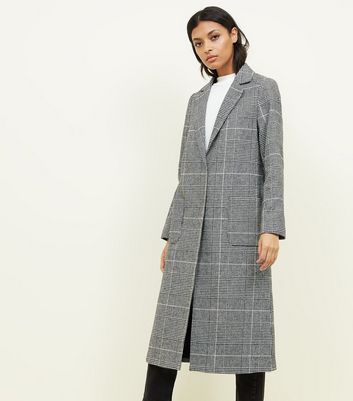 Black Check Bar Back Maxi Coat New Look