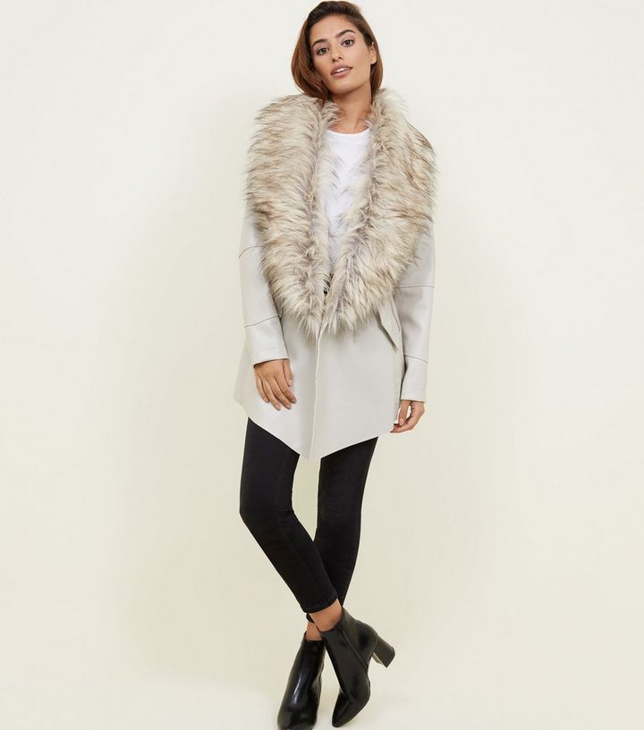 Stone Waterfall Leather Faux Fur Collar Jacket Add To Saved Items Remove From