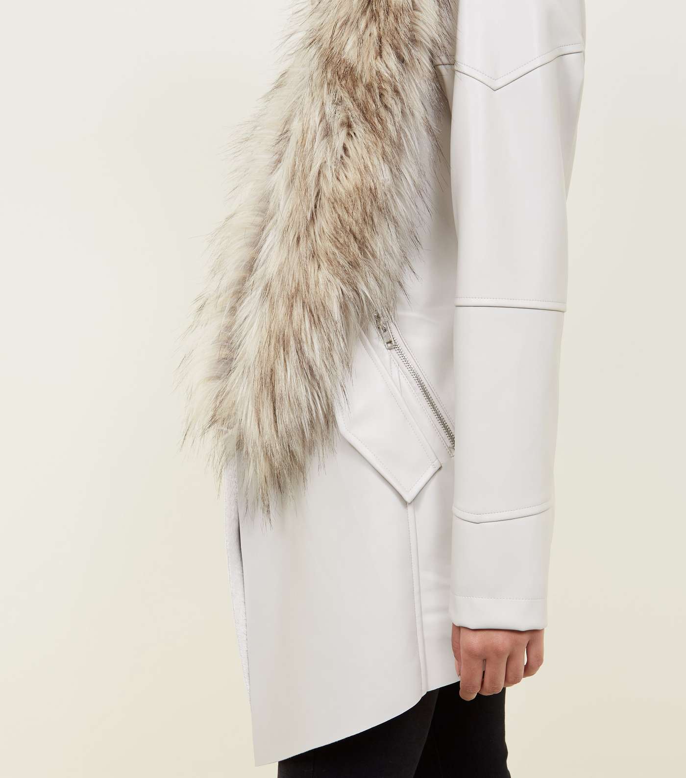 Stone Waterfall Leather Faux Fur Collar Jacket Image 3