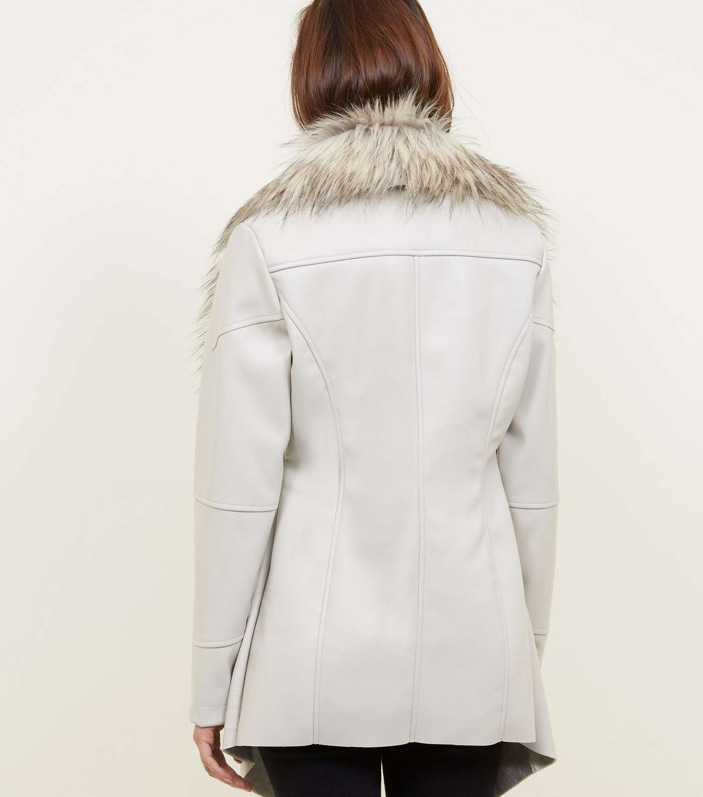 Stone Waterfall Leather Faux Fur Collar Jacket Image 5
